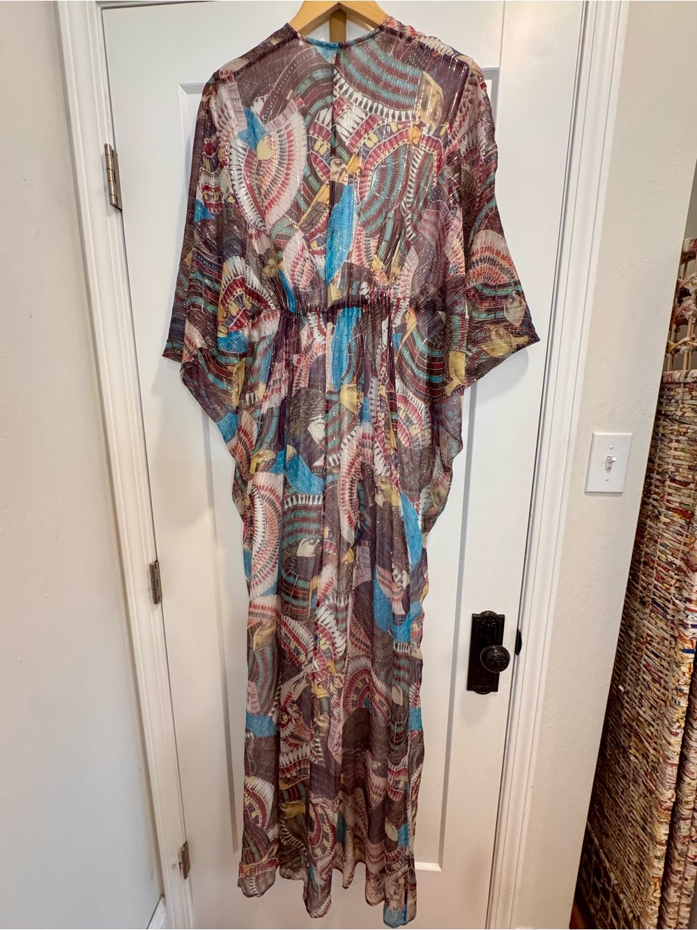 Issa London Sheer Multi Color Caftan Dress Size 4 - Picture 3 of 6